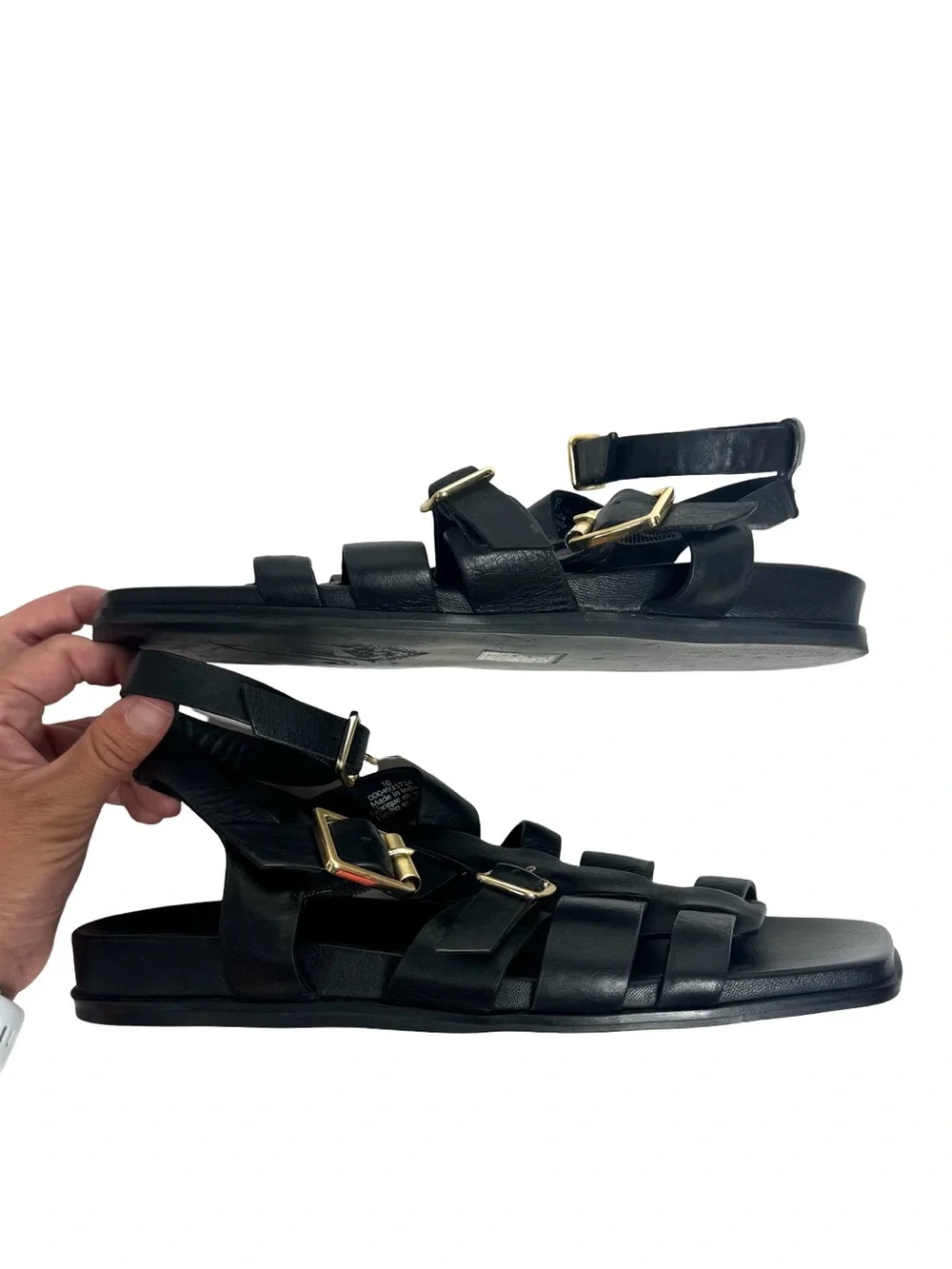 Free People Collection | Hooked Fisherman Sandals in Black Leather 10
